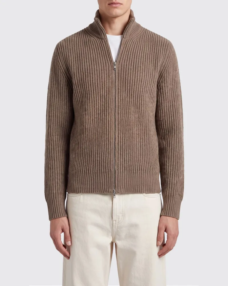 Maison Margiela Gerippte Wollmischung-Strickjacke mit Reißverschluss Beige
