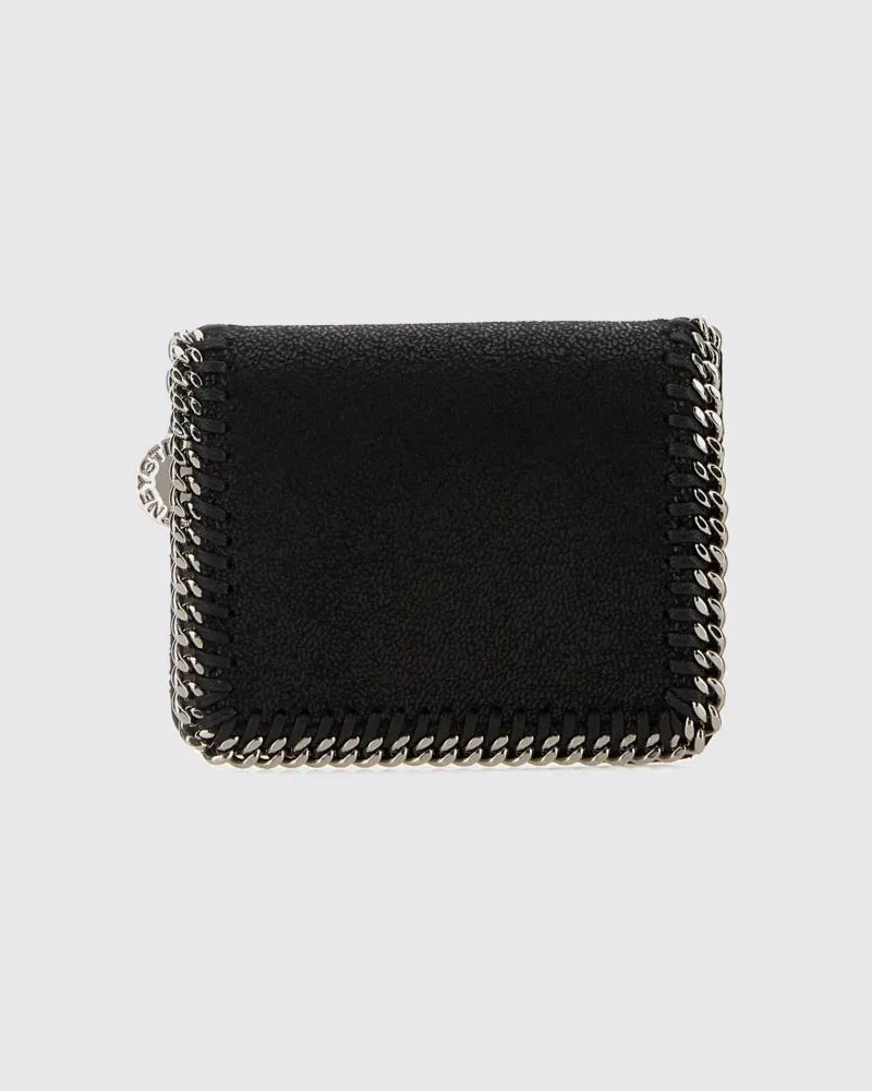 Stella McCartney Falabella Bifold-Portemonnaie aus Eco Alter Mat mit Kettenbesatz Schwarz