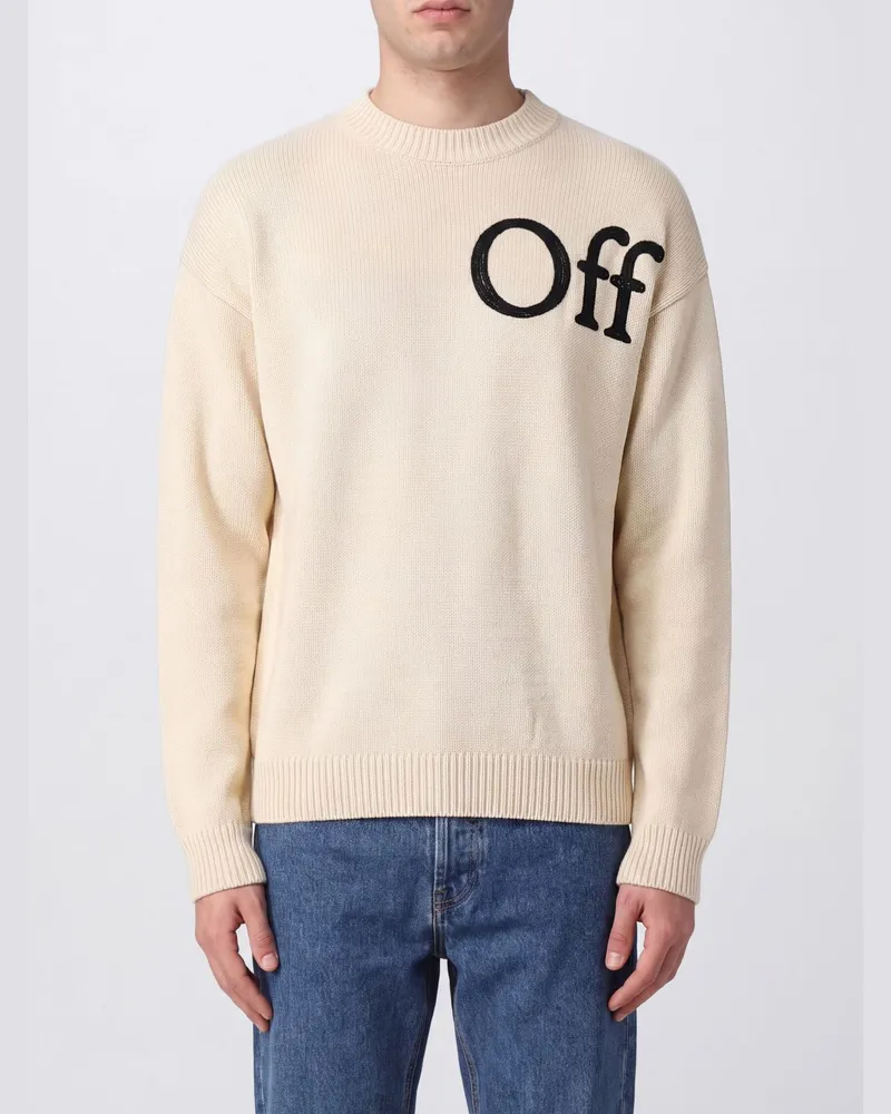 OFF-WHITE Pullover mit Rundhalsausschnitt aus Wollmischung mit Jacquard-Logo und überschnittenen Schultern Weiß