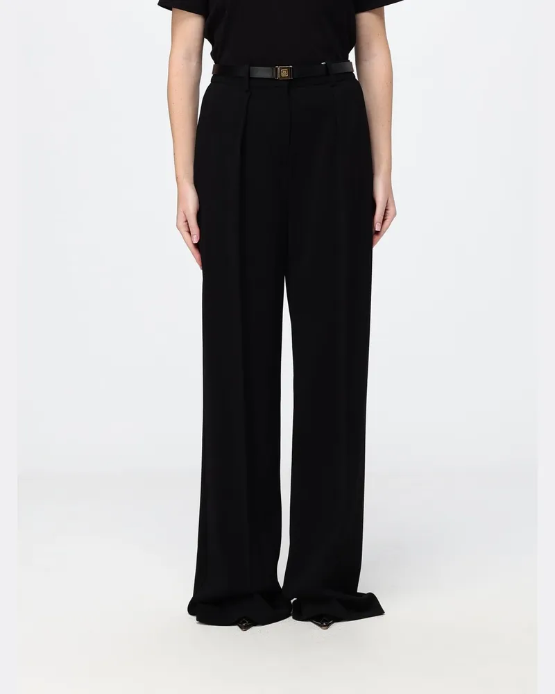 Elisabetta Franchi High-Waist Crêpe-Hose mit weitem Bein und Logogürtel Schwarz