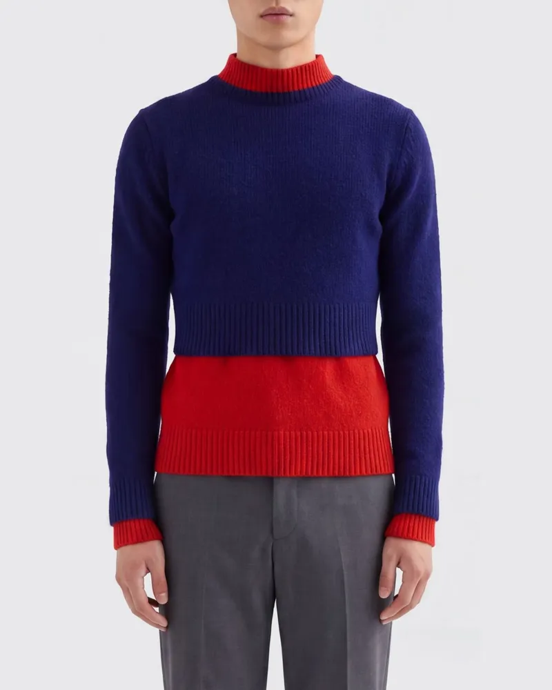 Jil Sander Zweifarbiger Wollmischpullover Blau