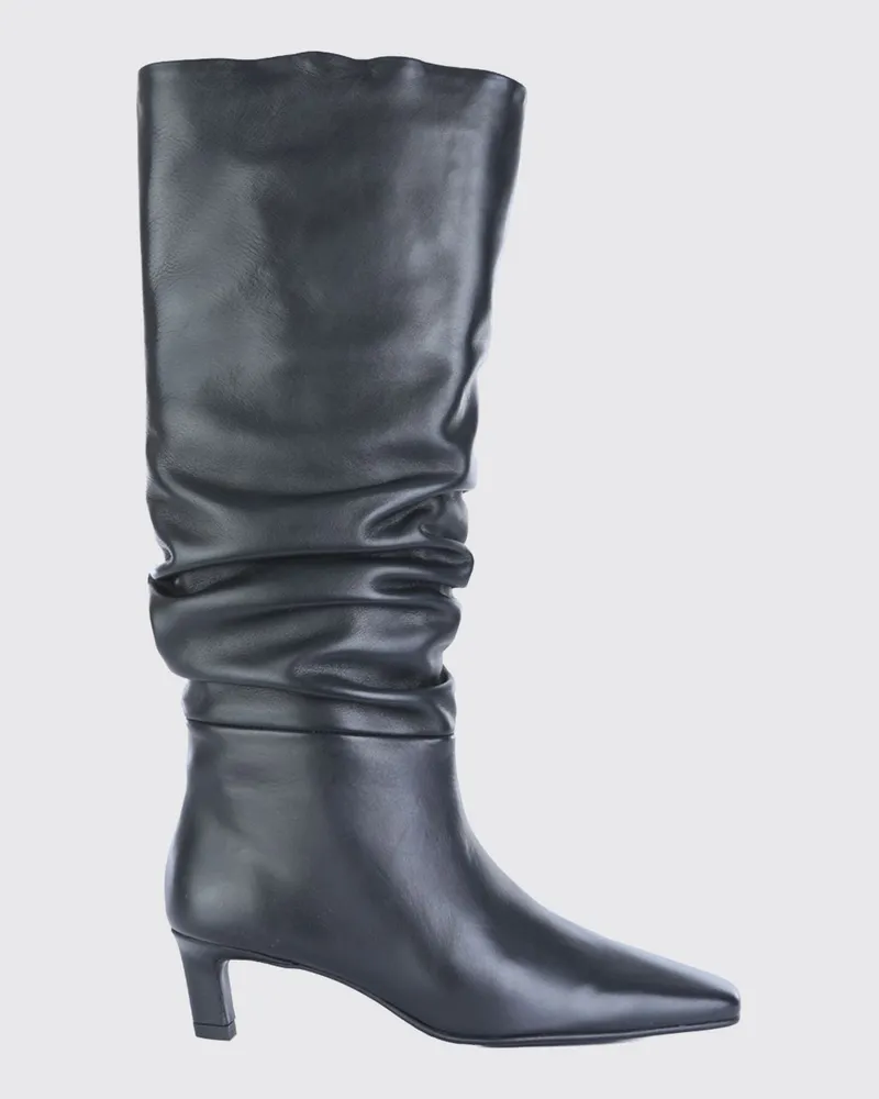 Alohas Drapierte kniehohe Stiefel aus Glattleder mit ausgestelltem Absatz Schwarz