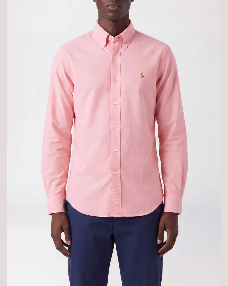 Ralph Lauren Gestreiftes Baumwollhemd mit Button-Down-Kragen Pink