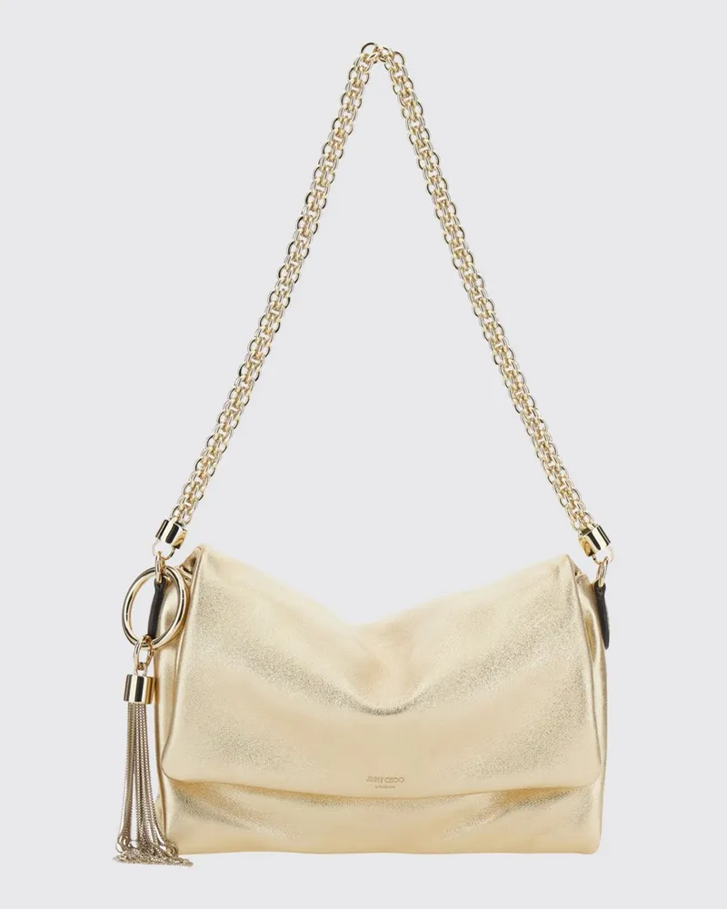 Jimmy Choo Callie Flap Schultertasche aus goldlaminiertem Nappaleder mit Quasten Gold