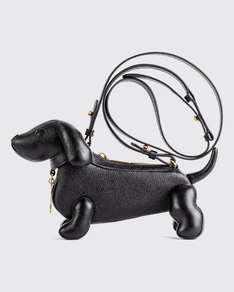 Thom Browne Hector Umhängetasche in Hundeform aus genarbtem Leder Schwarz
