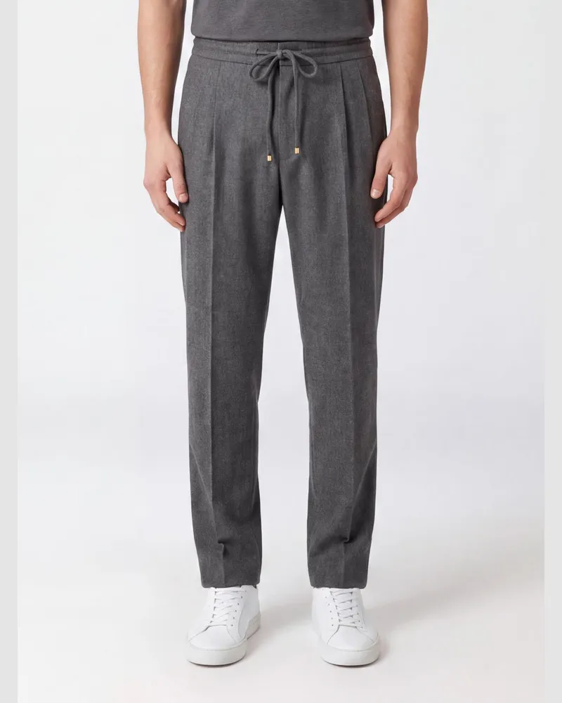 Brunello Cucinelli Wollhose mit geradem Bein und Kordelzug in der Taille Grau