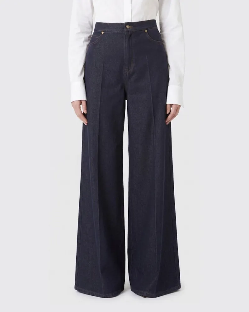 Max Mara High-Waist Wide-Leg-Jeans aus blauem Denim mit fünf Taschen Blau