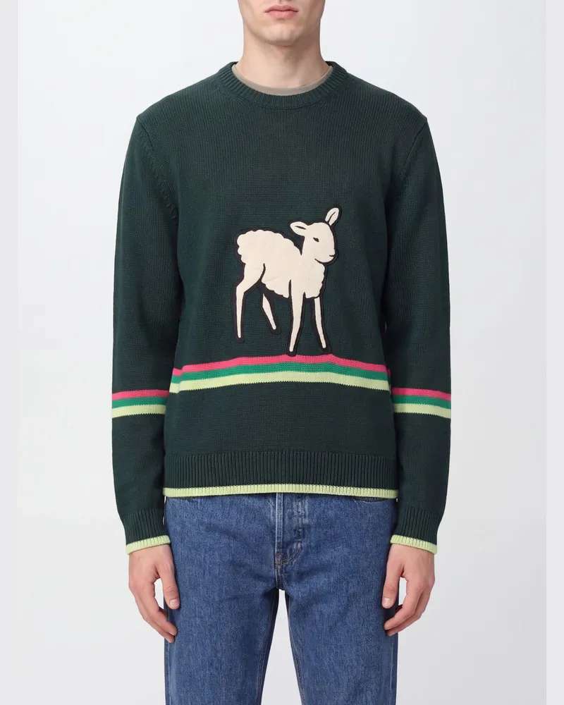 J.W.Anderson Gestreifter Baumwollpullover mit Rundhalsausschnitt und Aufdruck Grün