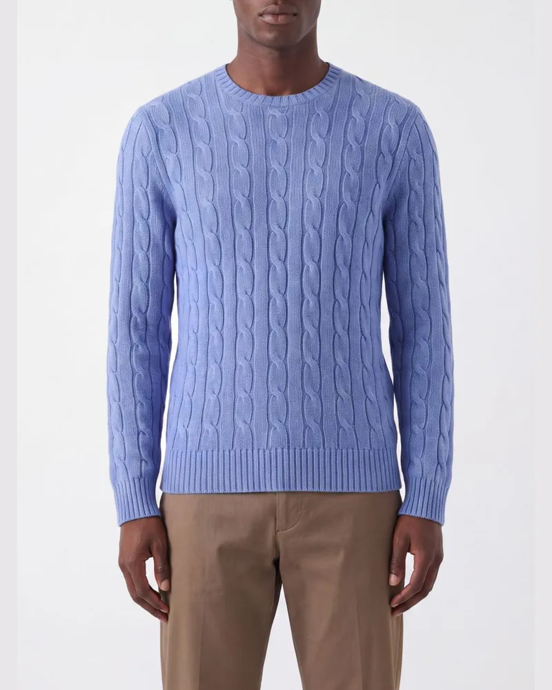 Ralph Lauren Zopfstrickpullover mit Rundhalsausschnitt aus 100% Kaschmir Hellblau