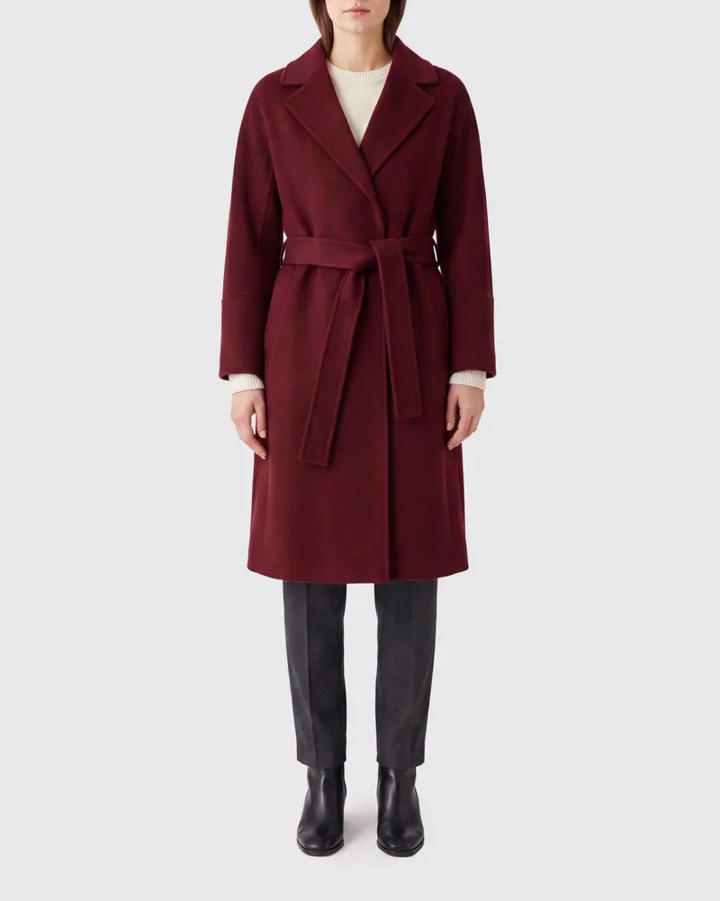 Max Mara Knielanger Bademantel-Mantel von aus reiner Schurwolle Rot