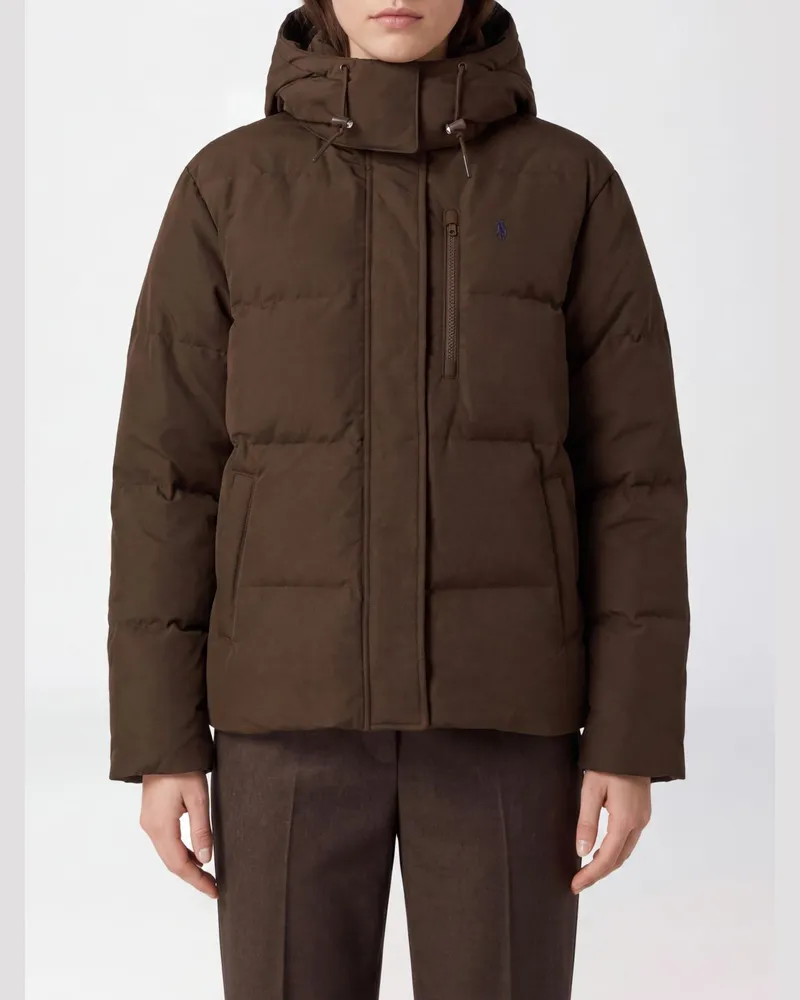Ralph Lauren Kurze gesteppte Daunenjacke aus Polyester mit Kapuze und Logo Braun