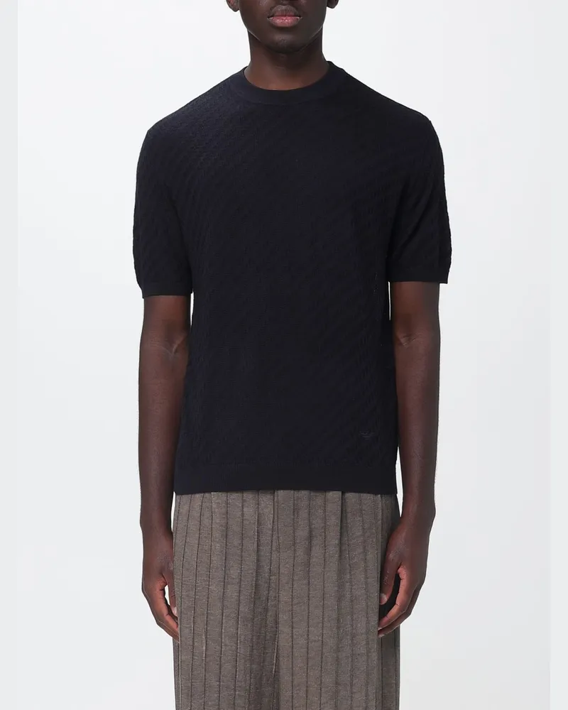 Emporio Armani Rundhalspullover aus Wollmischung Navy