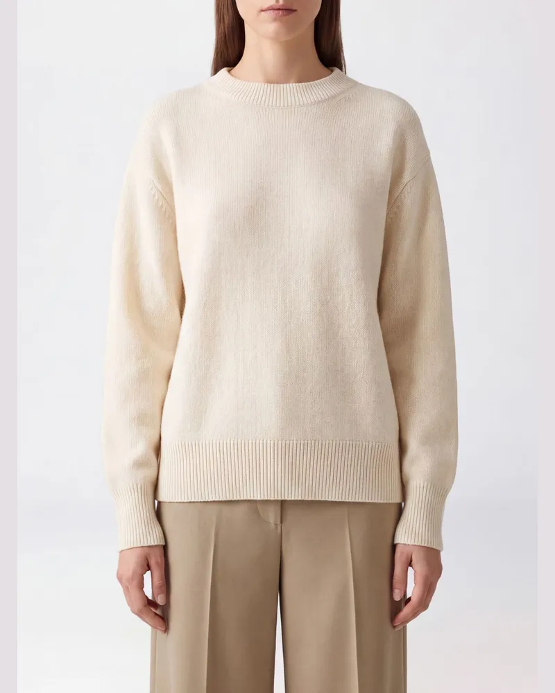 Semicouture Pullover mit Rundhalsausschnitt und Rippbündchen aus Woll-Kaschmir-Mischung Weiß