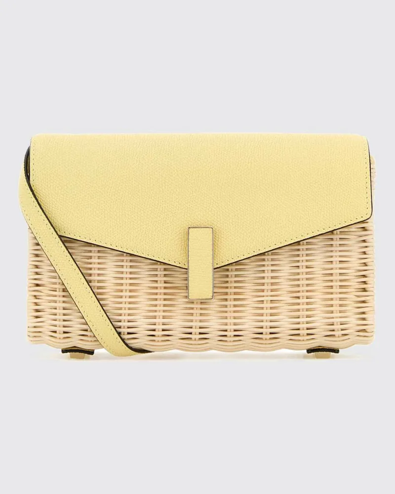 Valextra Iside Mini-Umhängetasche aus zweifarbigem Raffiabast und Leder Beige