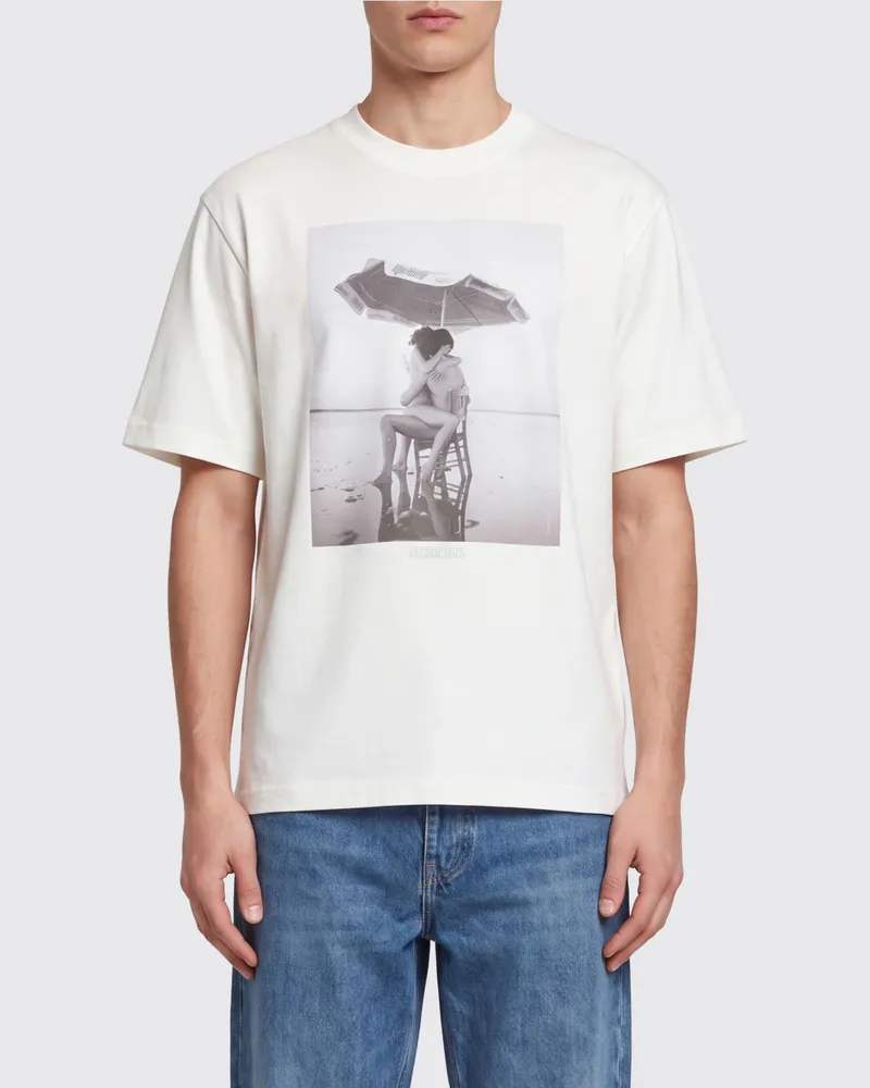 Jacquemus Grafik-T-Shirt aus Bio-Baumwolle und Hanf mit überschnittenen Schultern Weiß