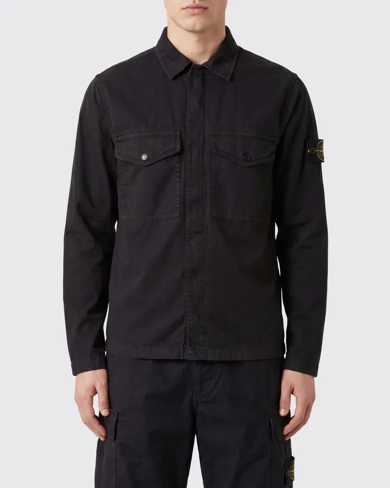 Stone Island Slim Fit Hemdjacke aus Baumwolltwill von mit Kompass-Logo Schwarz