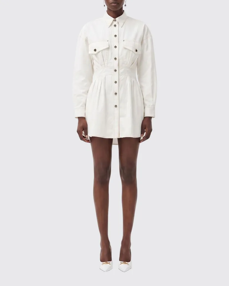 Versace Mini-Hemdblusenkleid aus Baumwollpopeline mit aufgesetzten Brusttaschen Weiß