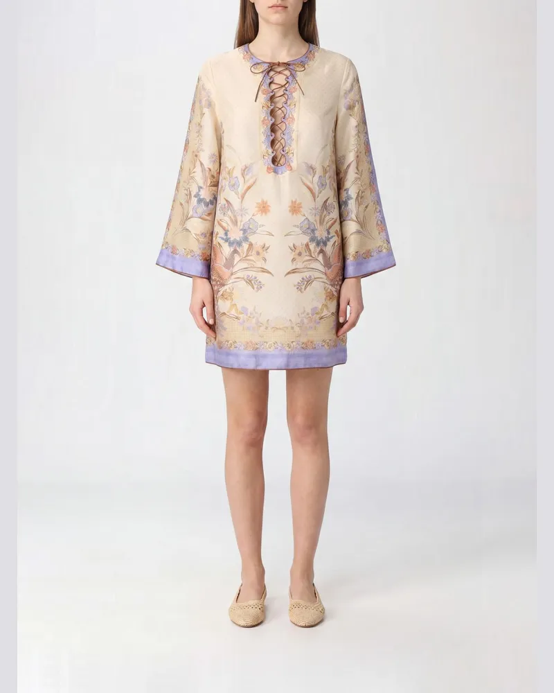 Zimmermann Indra Leinentunika mit Blumenmuster und langen Ärmeln Beige