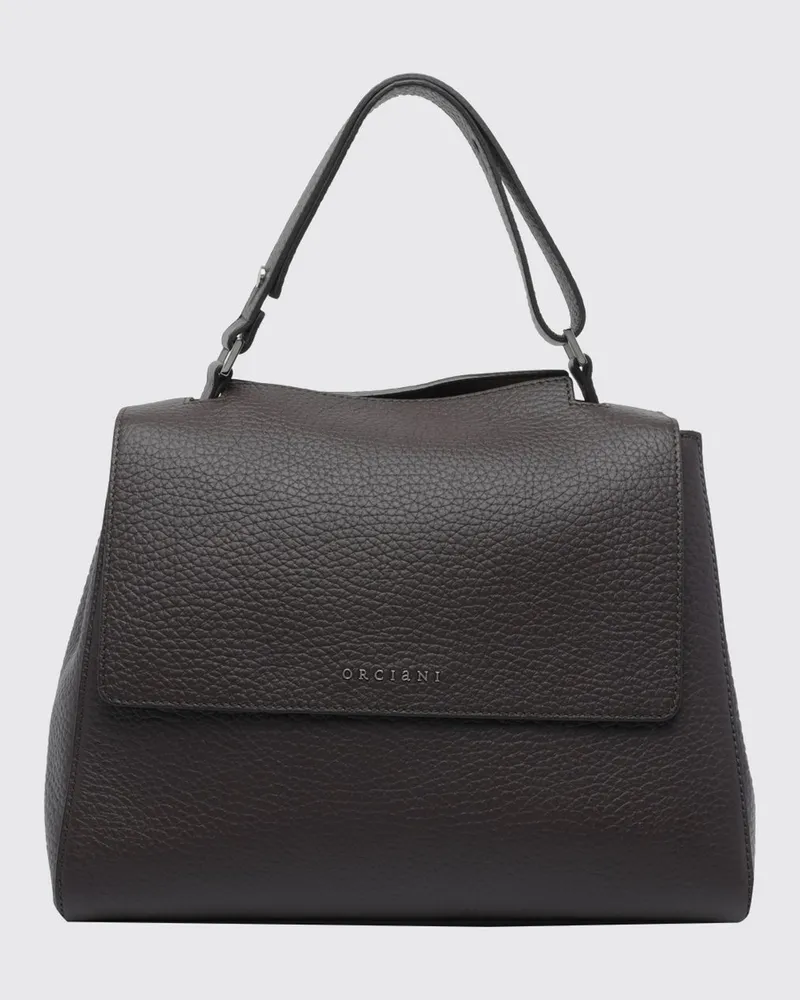 Orciani Mittelgroße Handtasche Sveva aus gehämmertem Leder mit Metalllogo Braun