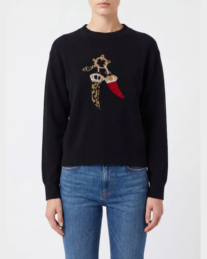 Liu Jo Wollpullover mit Grafikprint und Strass-Logo auf der Rückseite Schwarz