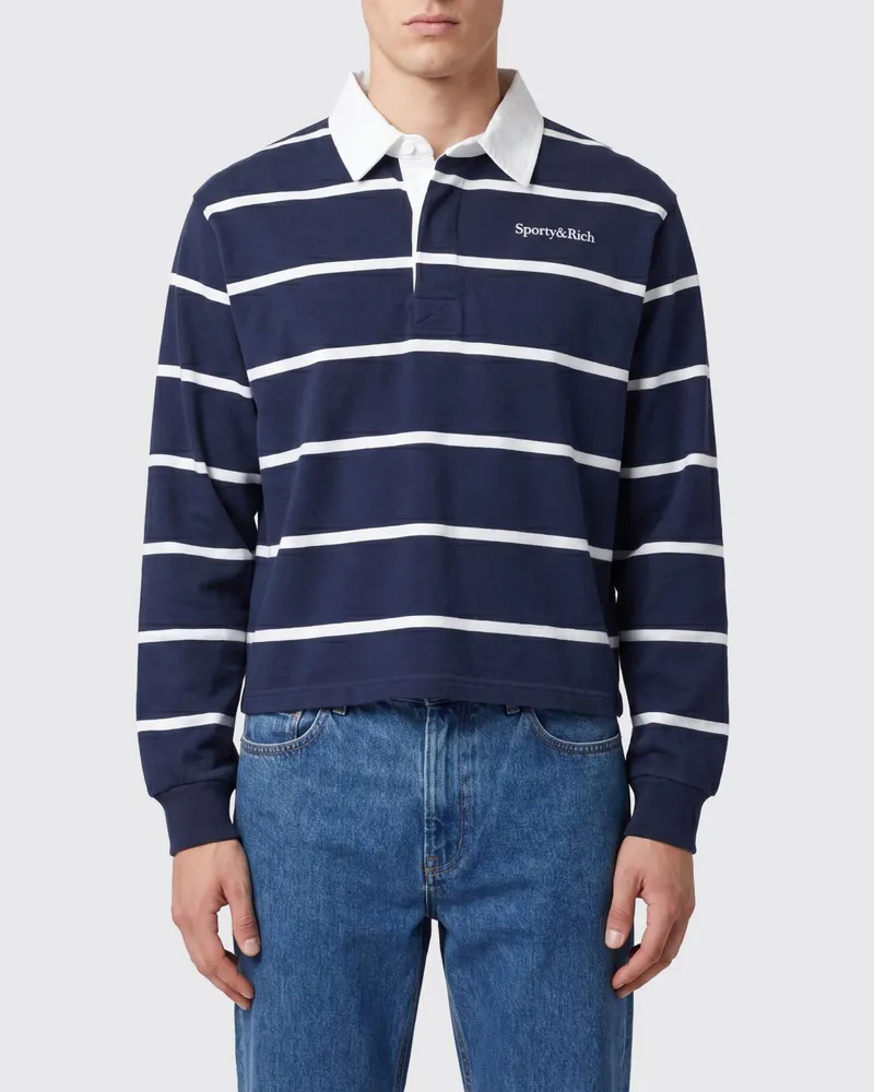 SPORTY & RICH SPORTY  RICH Gestreiftes Langarm-Poloshirt Sporty & Rich aus Baumwolle mit Logo Navy