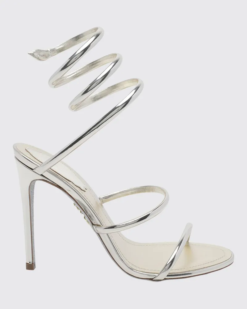 René Caovilla Cleo Sandalen aus Lackleder mit Schlangen-Design und Stiletto-Absatz Silber