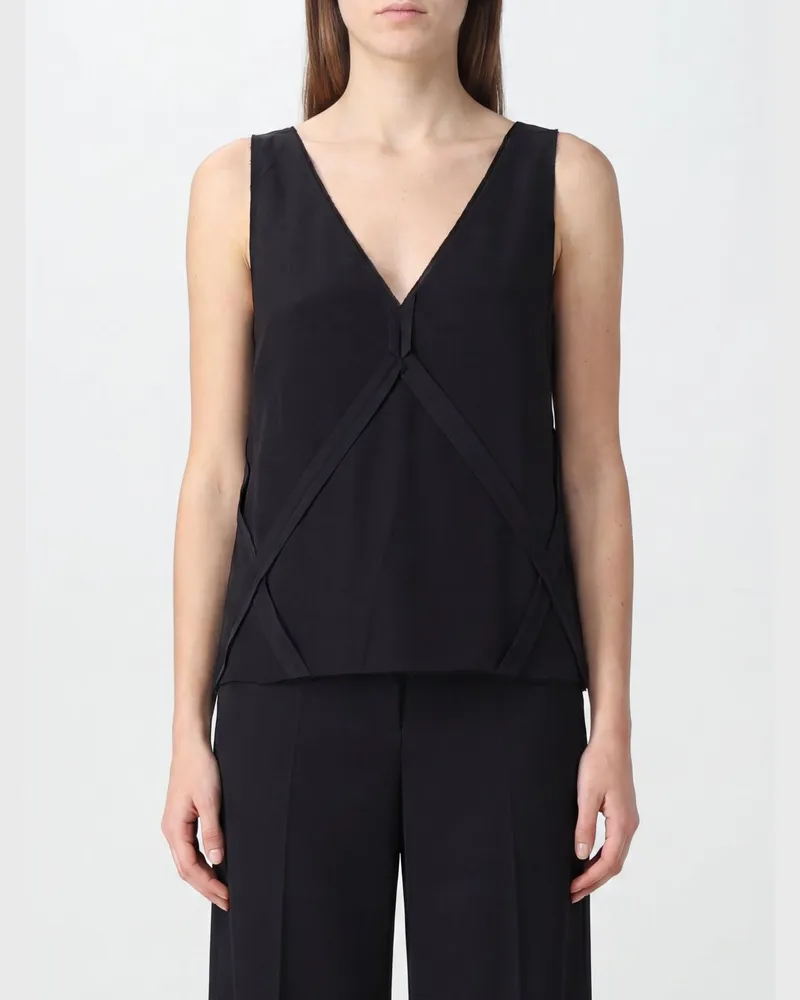 Maison Margiela Ärmelloses Top mit V-Ausschnitt aus Acetat und Cupro Schwarz