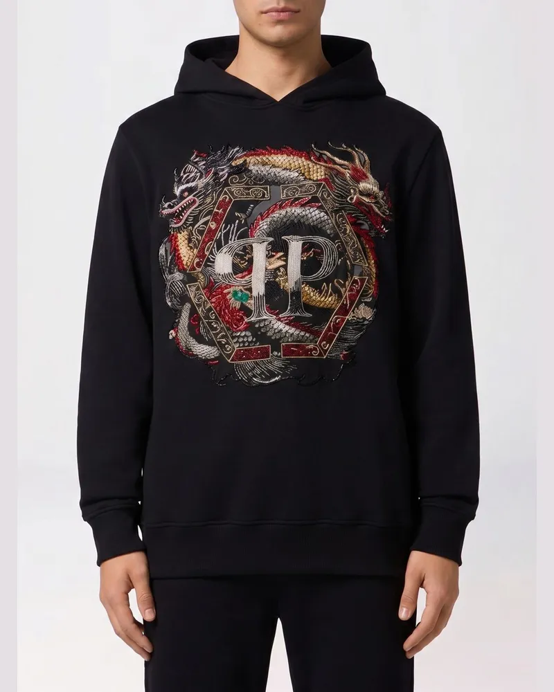 Philipp Plein Baumwoll-Hoodie mit Monogramm-Stickerei Schwarz