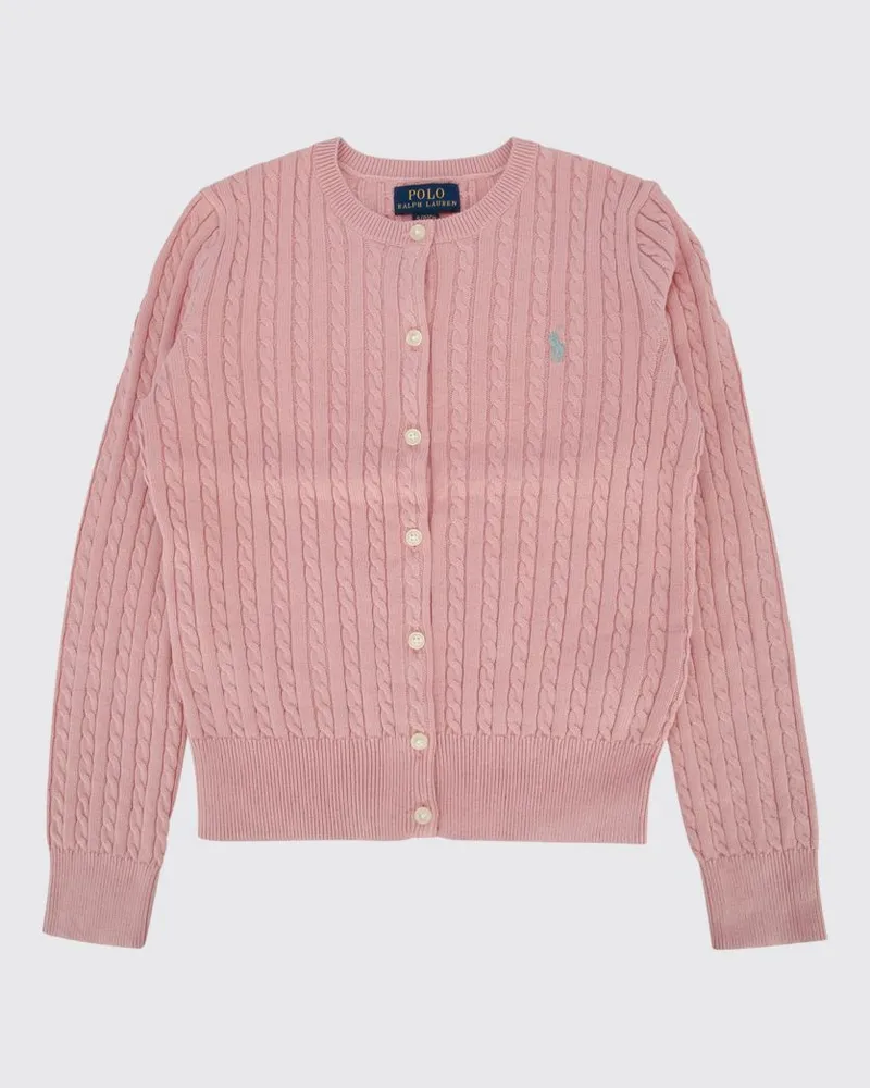 Ralph Lauren Crewneck-Cardigan für Jungen aus Baumwolle mit Zopfmuster Pink