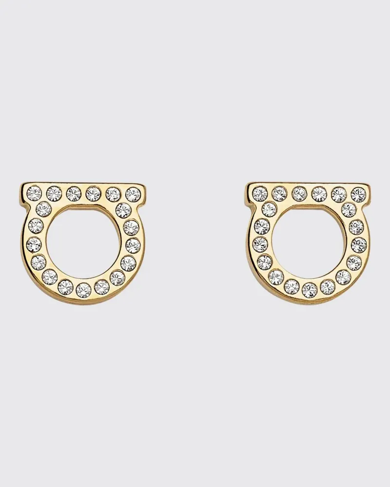 Ferragamo Gancini-Ohrstecker aus vergoldetem Messing mit Kristallen Gold