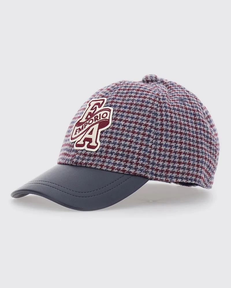 Emporio Armani Baseballkappe aus Wollmischung für Jungen mit Hahnentrittmuster und Logo-Patch Bunt