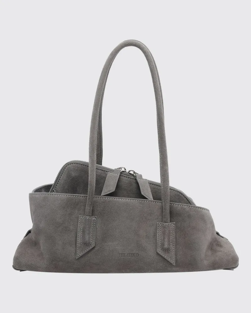 ATTICO Asymmetrische Schultertasche La Passeggiata aus Kalbsveloursleder Grau