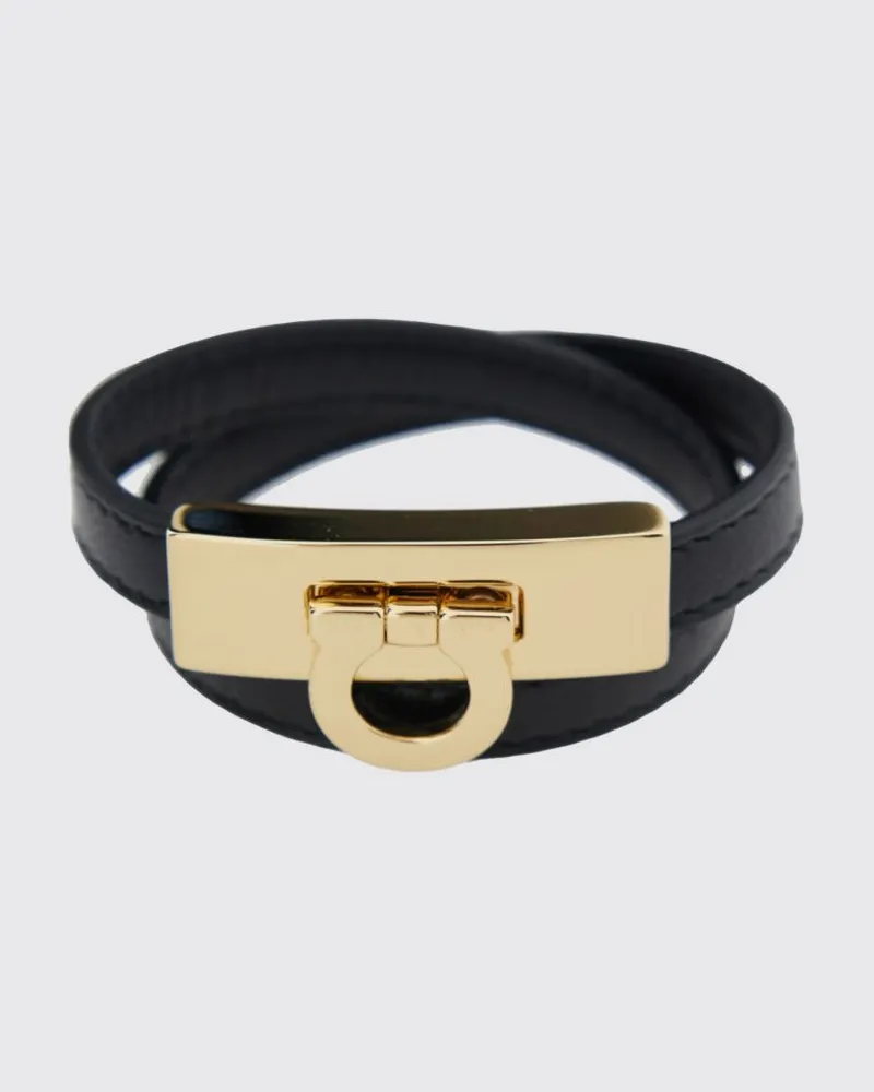 Ferragamo Armband aus Lammleder und Messing mit Logo-Detail Schwarz