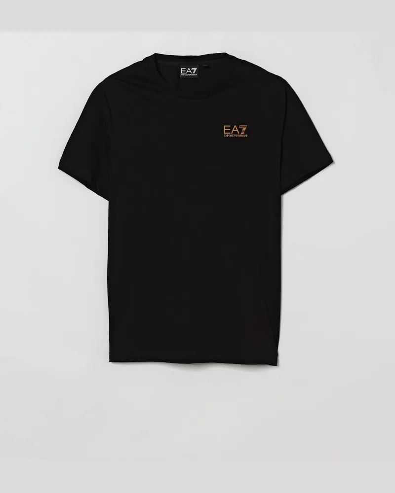 EA7 Baumwoll-T-Shirt mit Mini-Logo Schwarz
