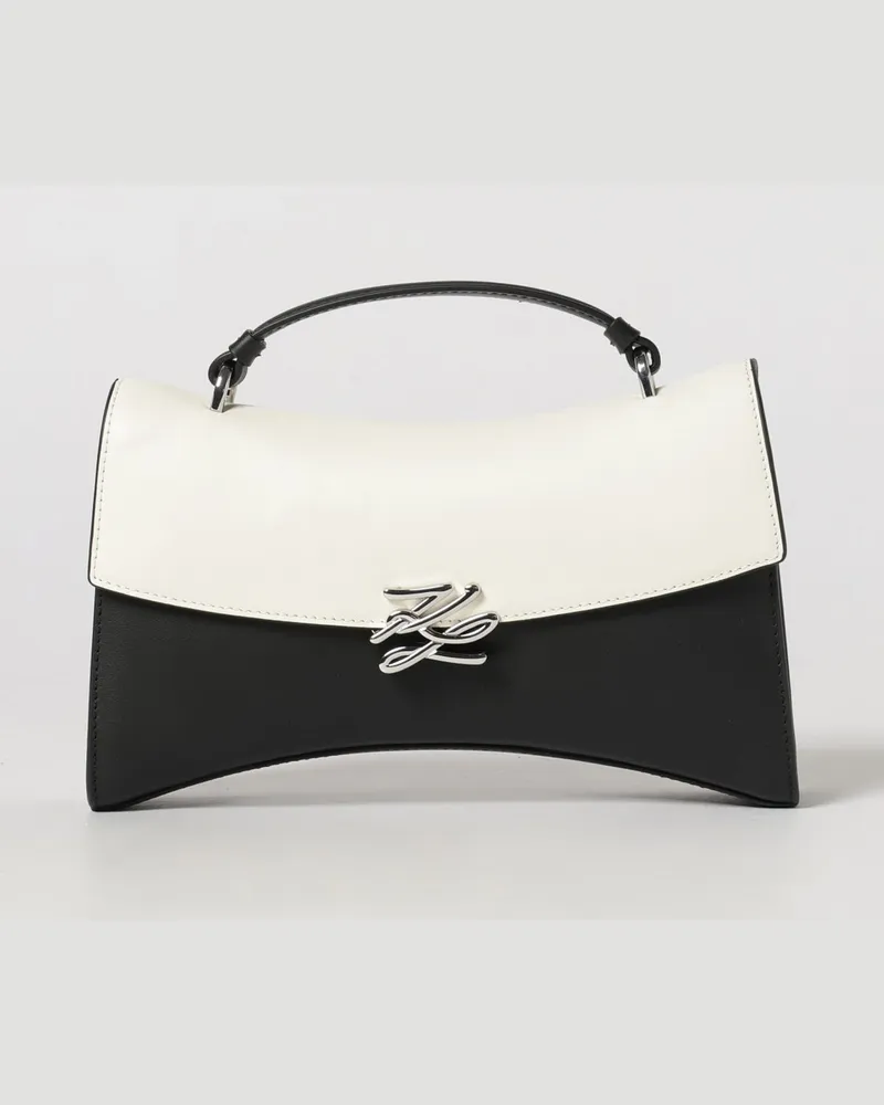 Karl Lagerfeld Handtasche aus Vollnarbenleder mit zweifarbigem Monogramm Schwarz