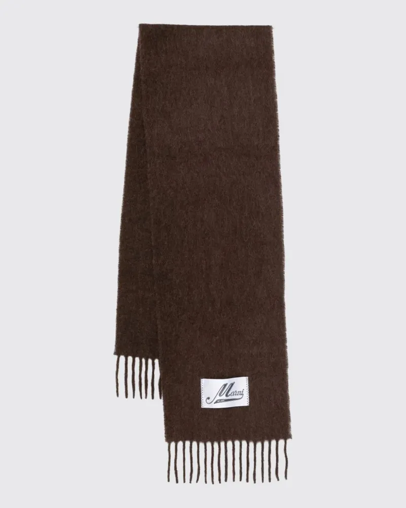 Marni Schal aus Alpaka-Wollmischung mit Logo-Patch, Fransen und Color-Block-Design Braun