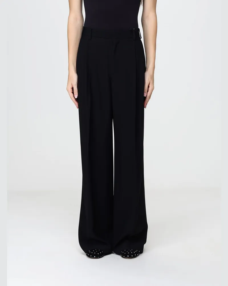 N° 21 Palazzo-Hose mit hoher Taille aus Viskosemischung und gesticktem Detail Schwarz