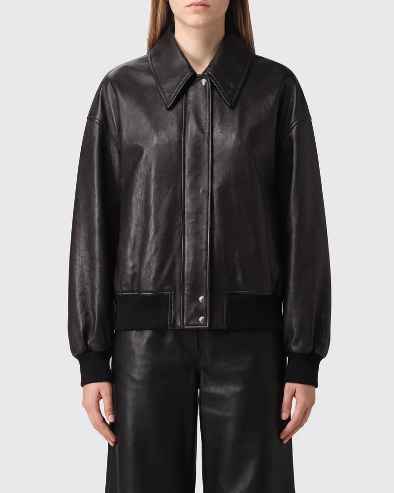 KHAITE Kurze Shelman Jacke aus Lamm-Nappa mit überschnittenen Schultern Schwarz