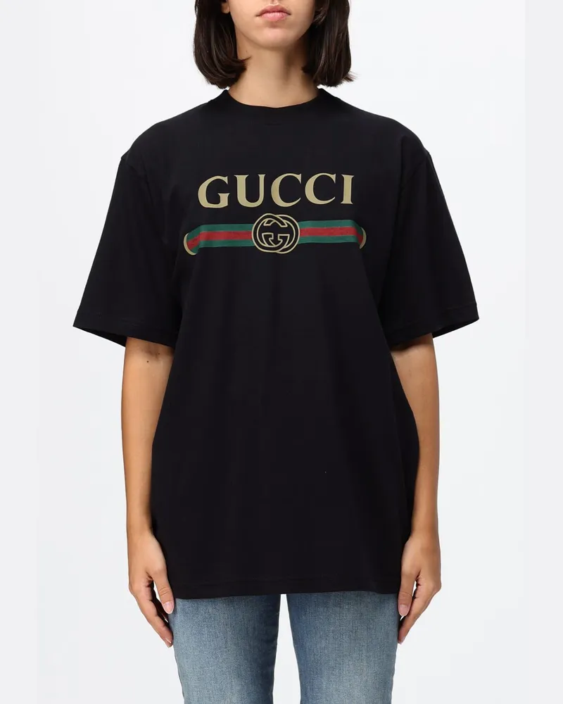 Gucci Relaxed-Fit T-Shirt aus Baumwolle und Seide mit Web-Logo Schwarz