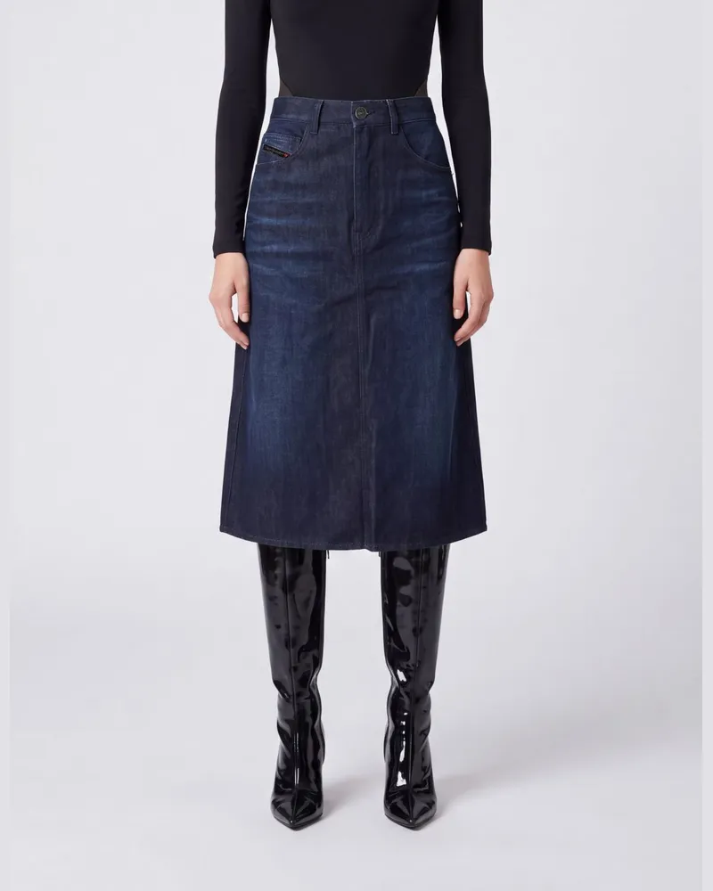 Diesel High-Waist A-Linien-Jeans-Midi-Rock De-Irti Blau