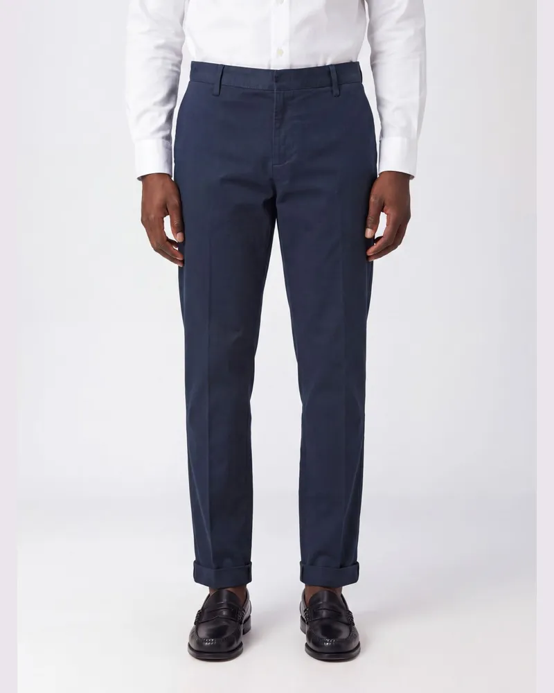 Dondup Slim Fit Chino-Hose aus Stretch-Baumwolle mit Umschlag Blau