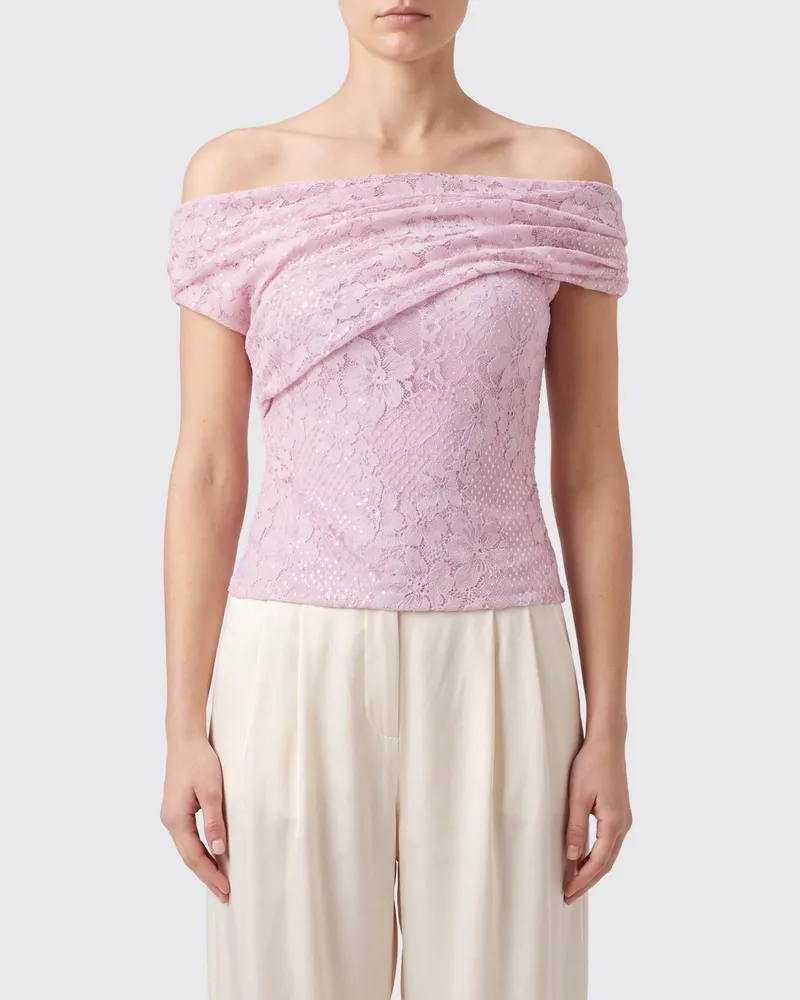 Self-Portrait Schulterfreies Slim-Fit-Spitzentop mit geradem Ausschnitt Pink