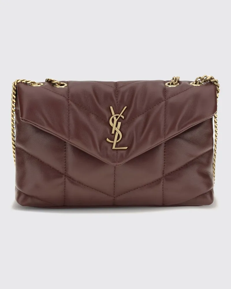 Saint Laurent Puffer Mini-Tasche aus Matelassé-Lammleder mit YSL-Monogramm Weinrot