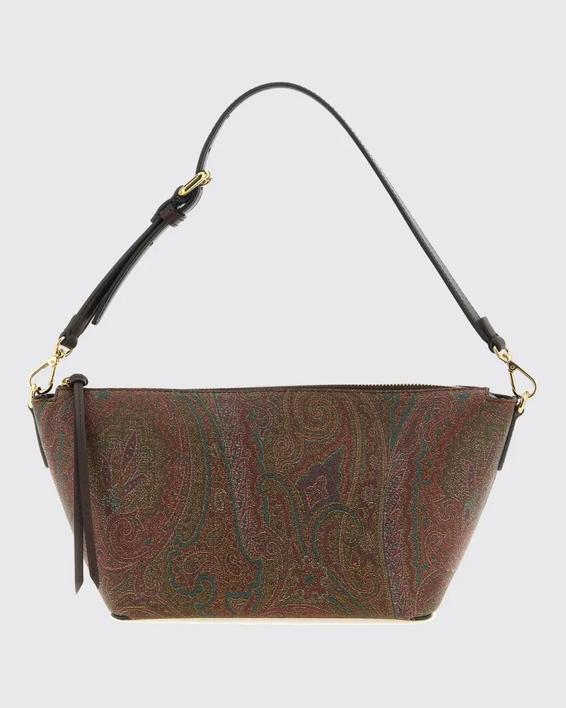 Etro Kleine Arnica Schultertasche aus beschichteter Paisley-Baumwolle mit Pegaso-Logo Braun