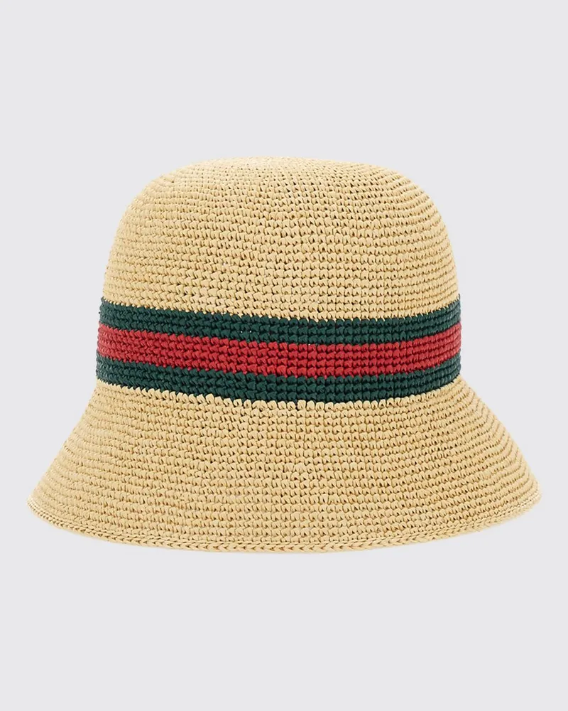 Gucci Fischerhut aus gestreiftem Bast von mit GG-Detail Beige