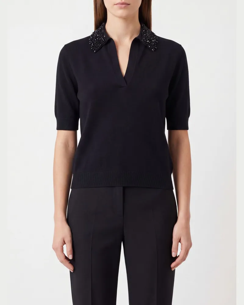 Semicouture Strickpolo aus Wolle und Kaschmir mit Schmuckkragen Schwarz
