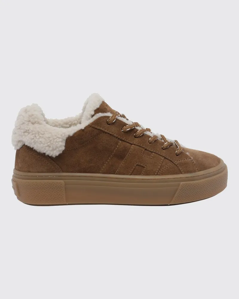 Hogan Zweifarbige Crosswind Low-Top-Sneaker aus Veloursleder und Shearling mit H-Logo Braun