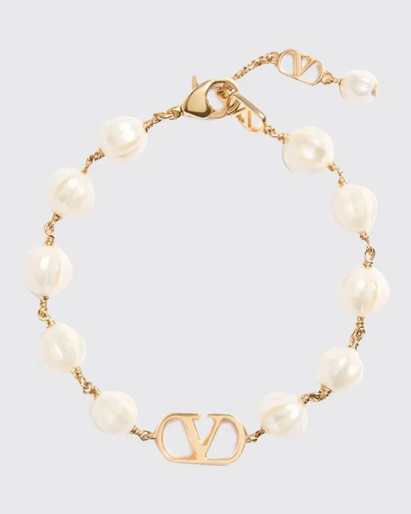 Valentino Garavani VLogo Signature Verstellbares Armband mit Perlen und Kristallen Gold