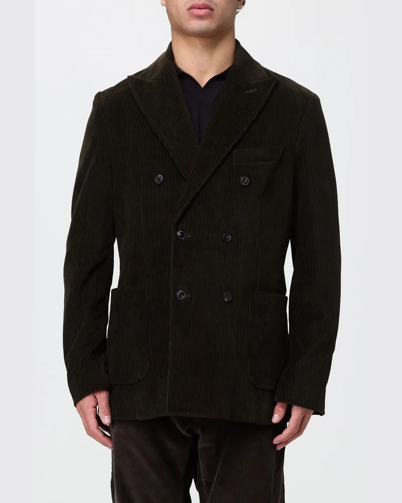 CIRCOLO 1901 Zweireihiger Baumwollsamt-Blazer mit aufgesetzten Taschen Braun