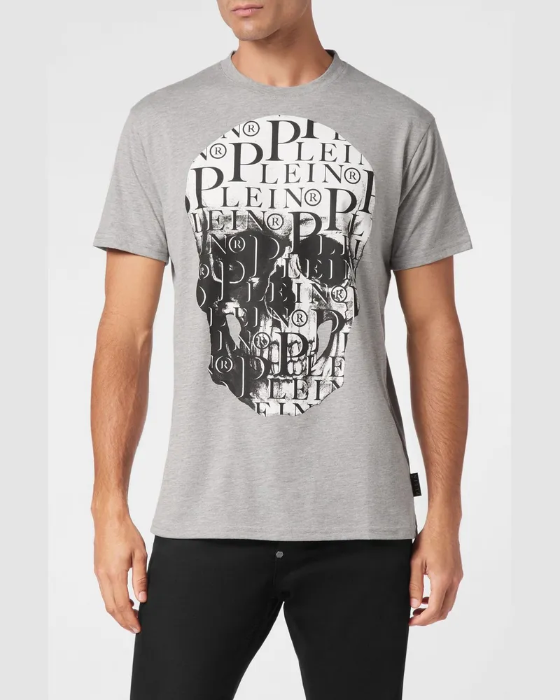 Philipp Plein T-Shirt aus Baumwolle mit Totenkopf-Print und Hexagon-Logo Grau